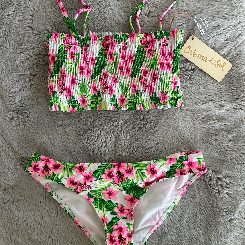 Cabana del Sol Floral Bikini Set - Pink and Green